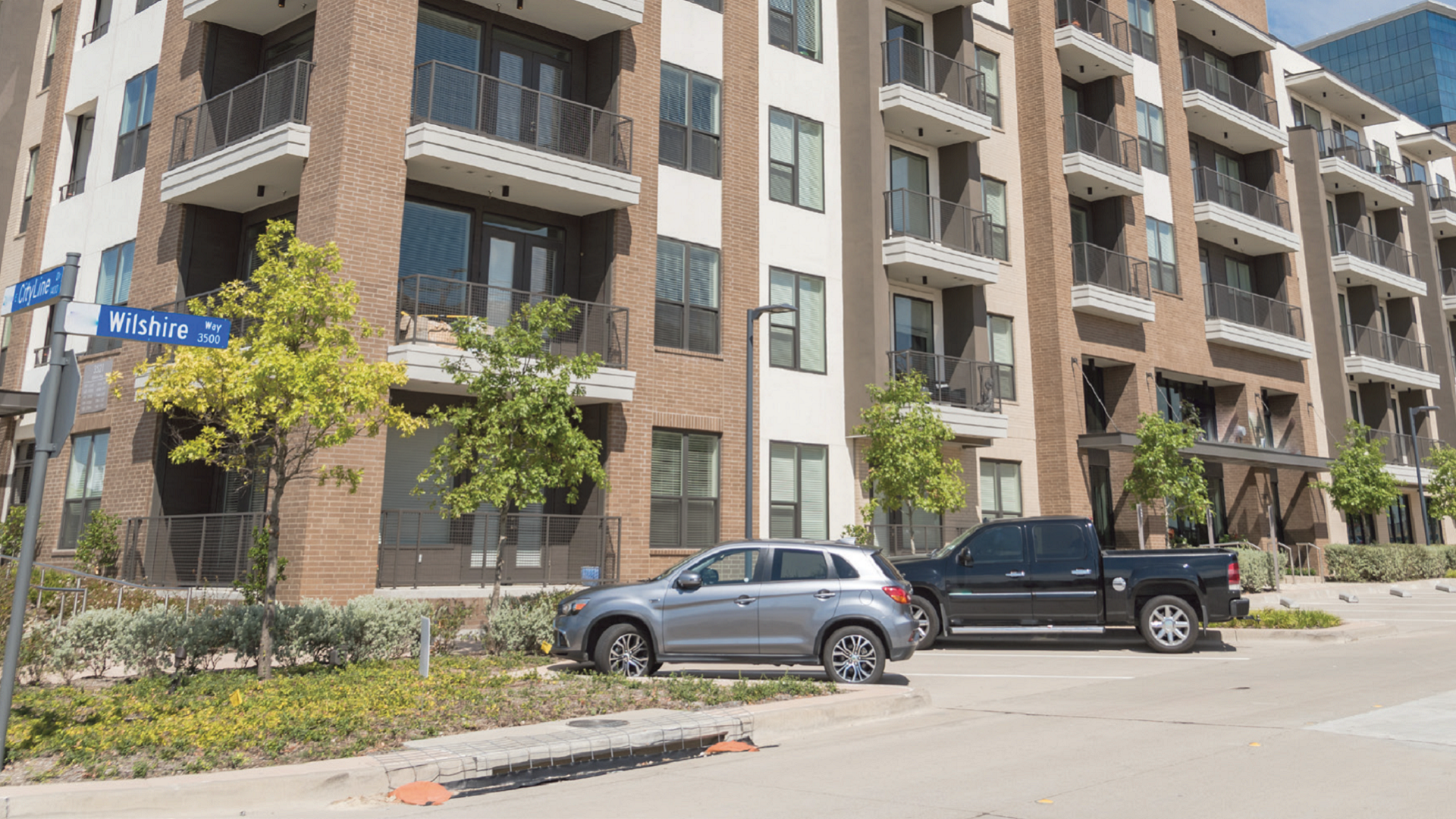 A residential development with parking 